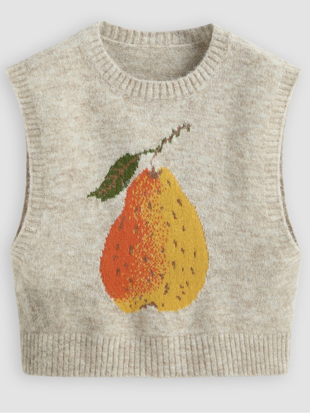 CIDER Pear Sweater Vest Alpaca Wool Blend Khaki Large Fruit Graphic - Picture 9 of 11